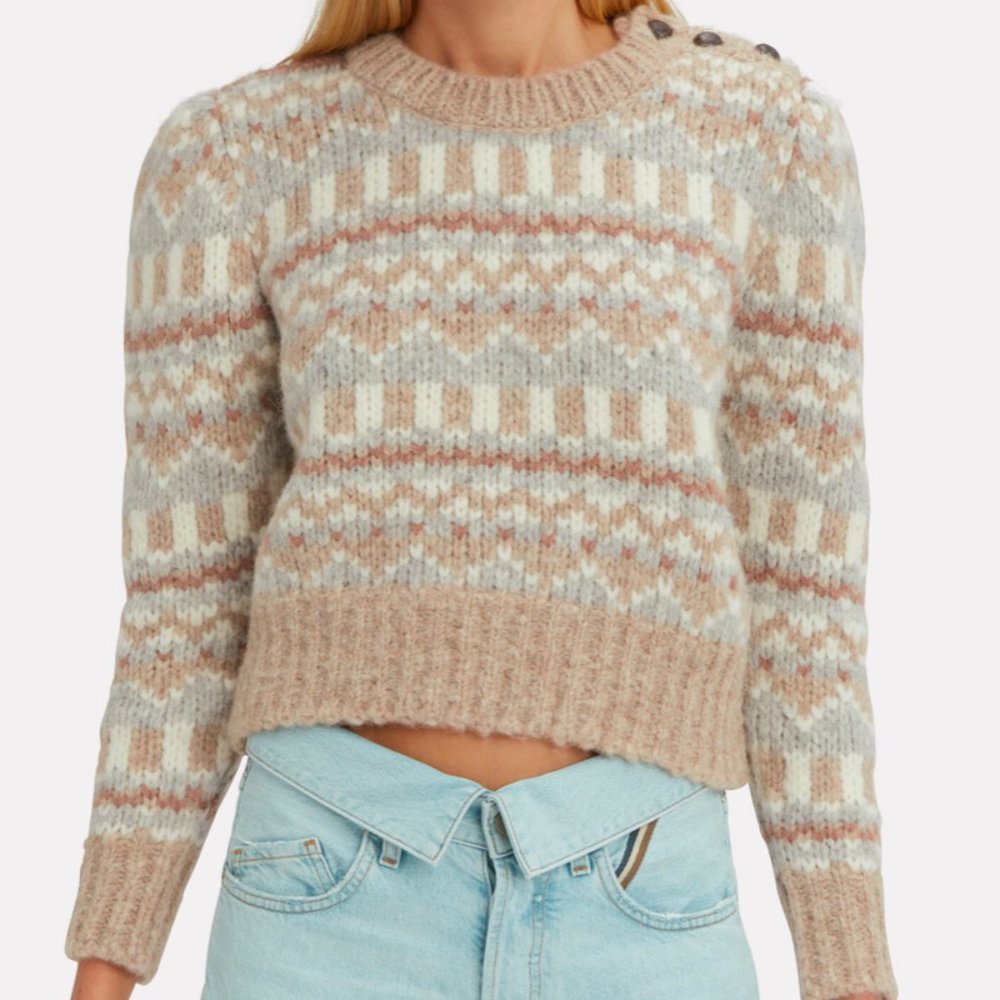 LoveShackFancy Cropped Fair Isle Alpaca Sweater - Picture 1 of 11